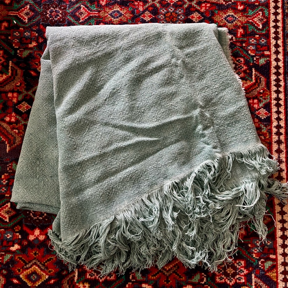 Jade Teal Turquoise Green Linen Throw Blanket